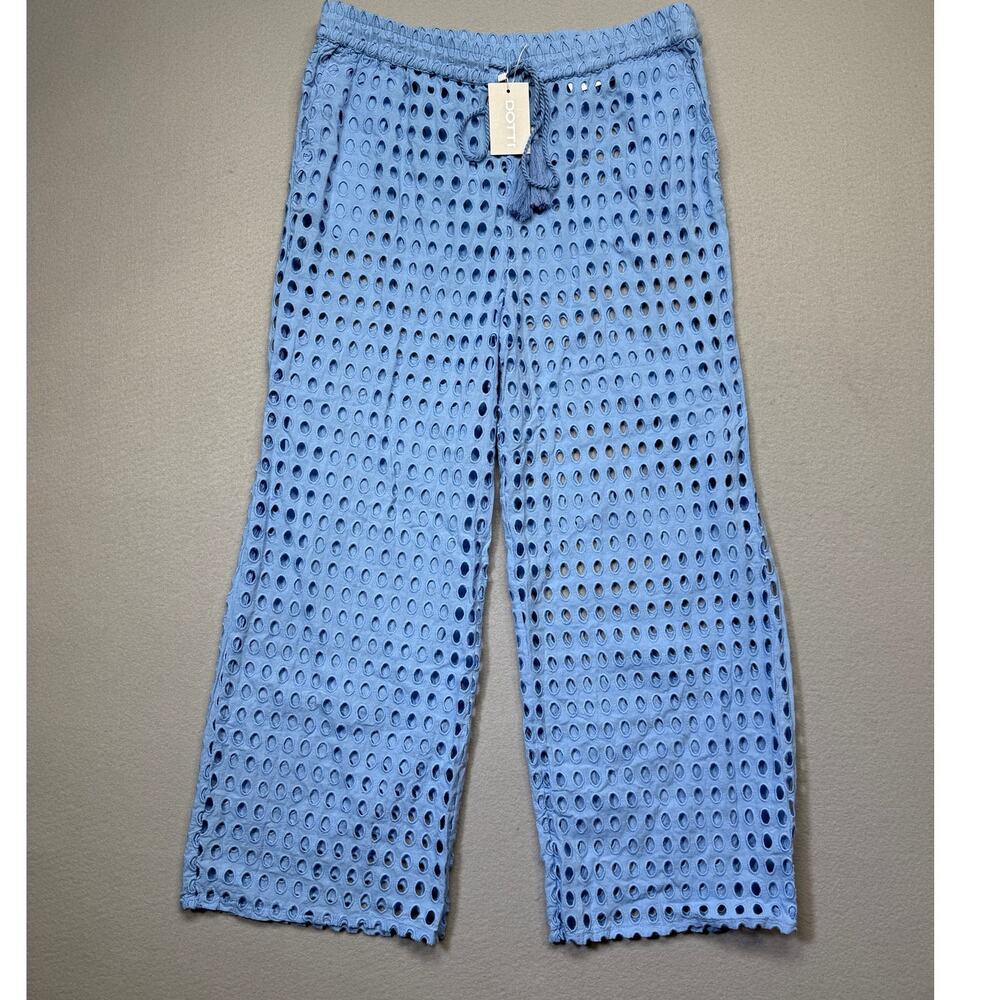 Dotti Women's Cotton Openwork Dot Drawstring-Waist Pants - Light Blue XL $68
